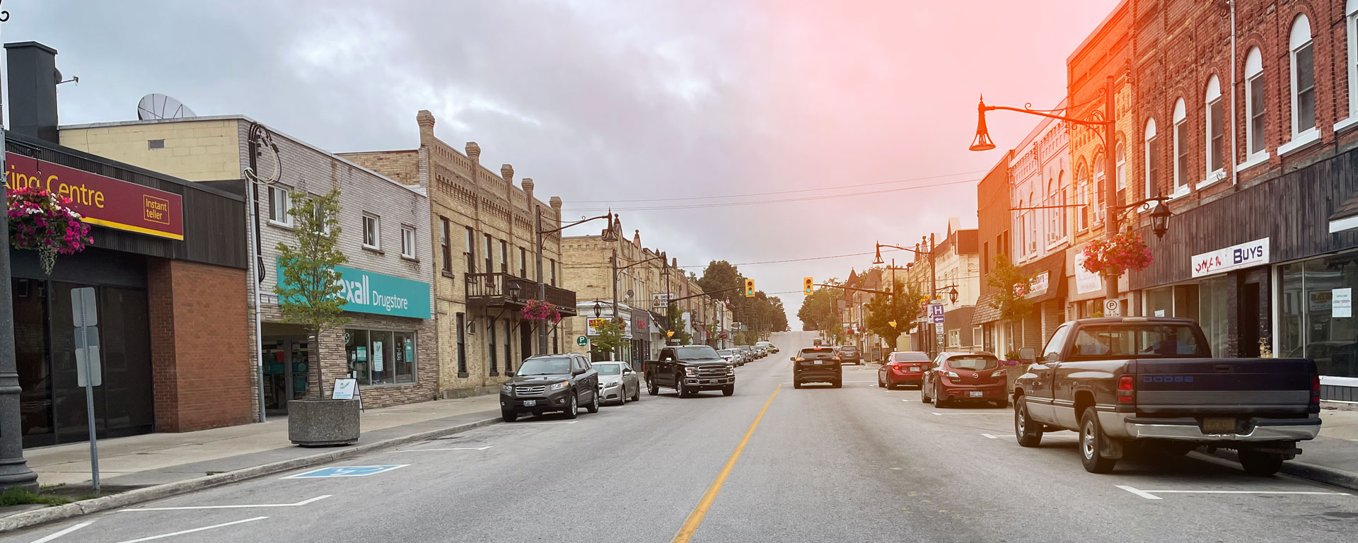 Wide shot of the main street in Chesley