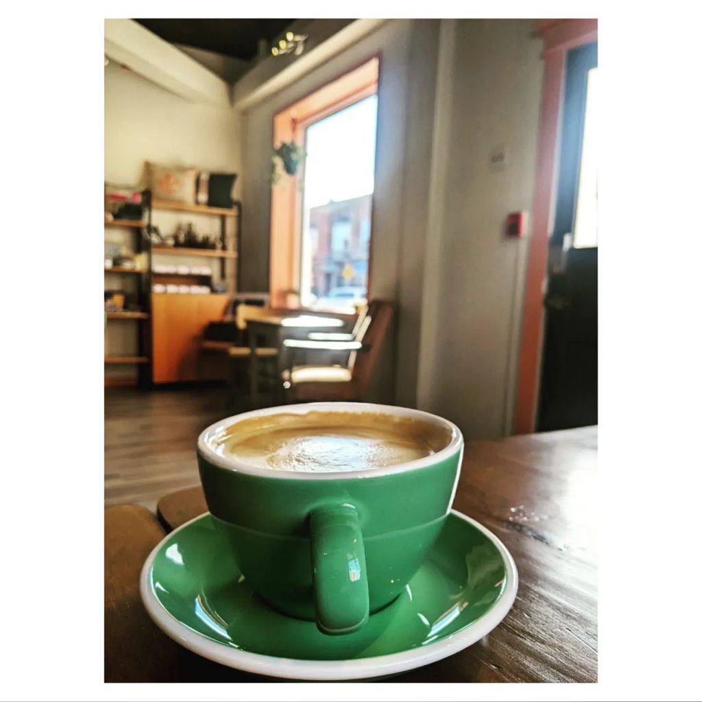 Latte in green mug