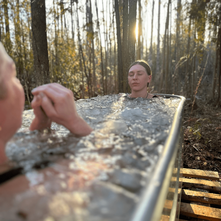 Couple in a cold plunge.